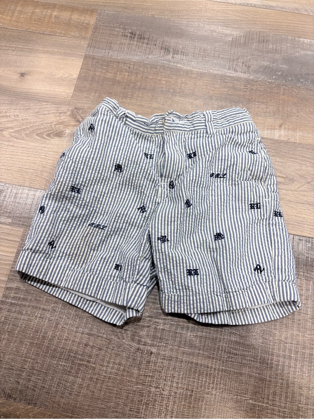 Striped Embroidered Baby Boy Seersucker Shorts - Blue/White